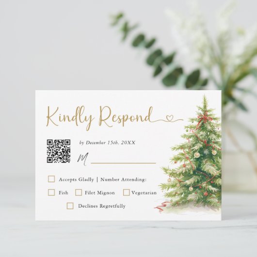 Weihnachts-Elegante Hochzeit-RSVP-Karte mit Qr-Cod RSVP Karte (Stehend Vorderseite)