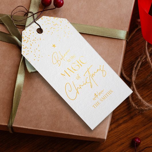 Weihnachts-Elegante Kalligrafie White & Gold Glitz Geschenkanhänger