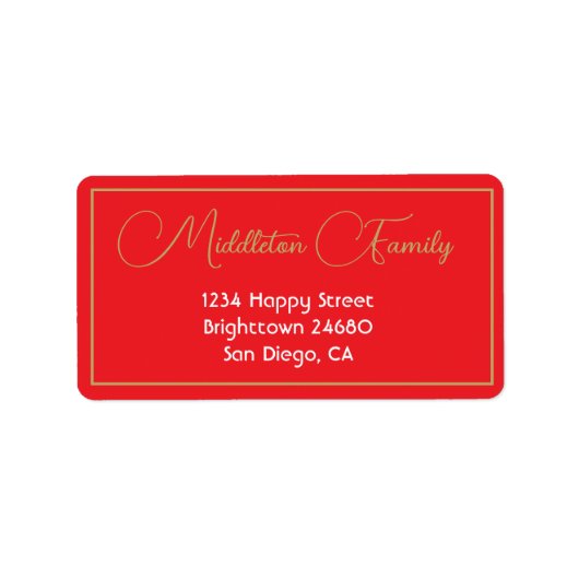 Weihnachts-Elegantes Rotes Gold-Label Adressaufkleber (Vorne)