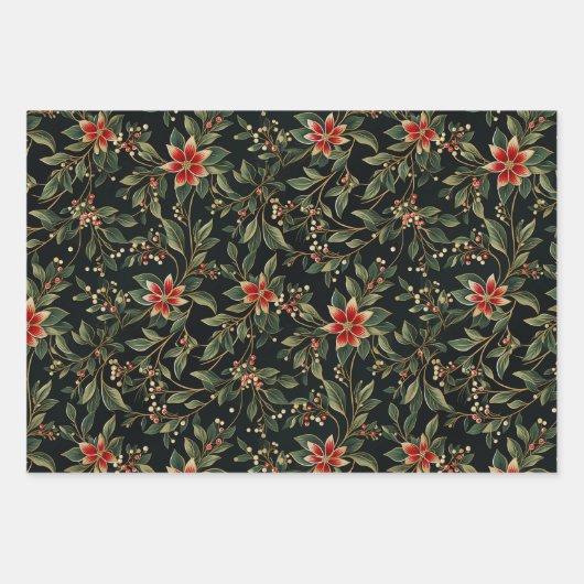Weihnachts-Eleganz: Timeless Holly Wreath Pattern Geschenkpapier Set (Vorderseite 3)