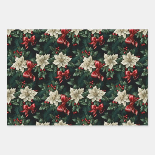 Weihnachts-Eleganz: Timeless Holly Wreath Pattern Geschenkpapier Set (Vorderseite 2)