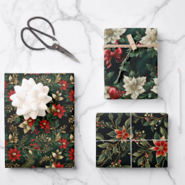 Weihnachts-Eleganz: Timeless Holly Wreath Pattern Geschenkpapier Set