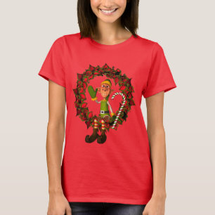 Weihnachts-Elf auf dem Kranz Niedlicher Urlaub T-Shirt