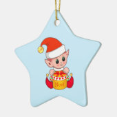Weihnachts-Elf auf Light Blue Keramik Ornament (Links)