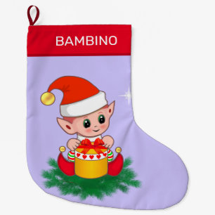 Weihnachts-Elf auf Periwinkleblau Großer Weihnachtsstrumpf