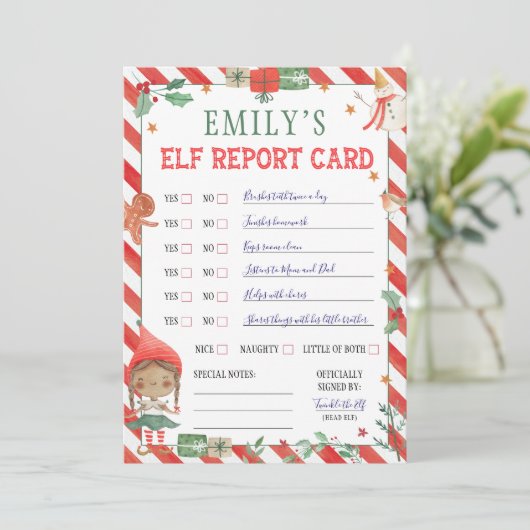 Weihnachts-Elf-Berichtskarte Einladung (Stehend Vorderseite)