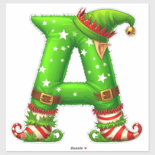 Weihnachts-Elf-Buchstabe A Cartoon-Charakter Aufkleber (Blatt)