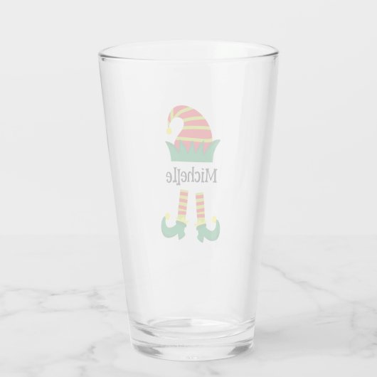 Weihnachts-Elf-Cartoon Personalisiert Glas (Rückseite)