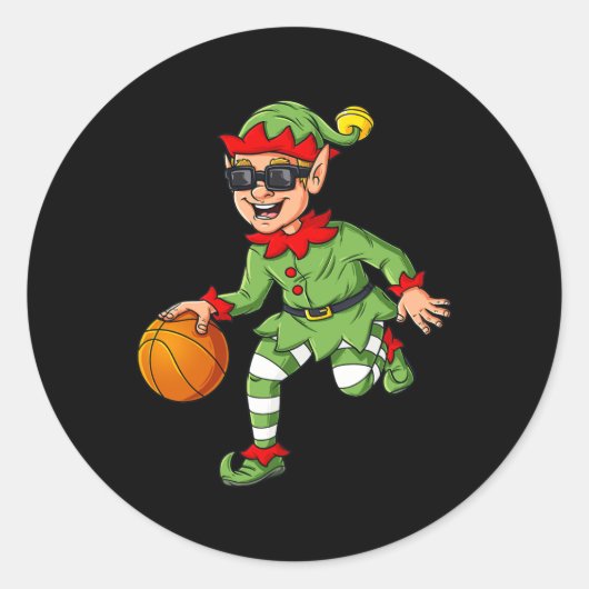 Weihnachts-Elf Dribbling A Basketball Spaß Jungs K Runder Aufkleber (Vorderseite)