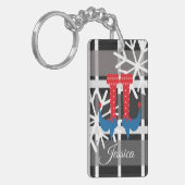 Weihnachts-Elf-Feet Schneeflocken Kariert Schlüsselanhänger (Vorderseite links)