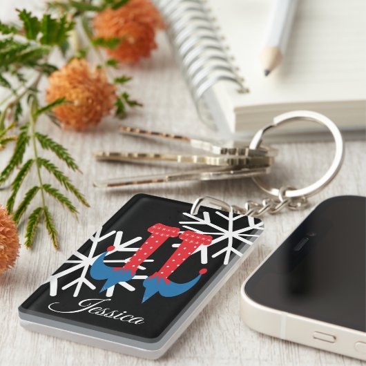 Weihnachts-Elf-Feet-Schneeflocken Strumpf Schlüsselanhänger (Vorderseite rechts)