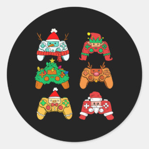 Weihnachts-Elf Gaming-Controller Gamer Xmas Runder Aufkleber