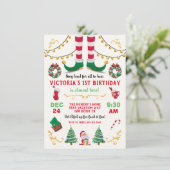 Weihnachts-Elf-Geburtstagsparty Einladung (Stehend Vorderseite)