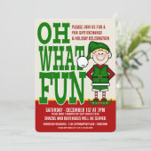 Weihnachts-Elf-Geschenkbörse Party Einladung (Stehend Vorderseite)