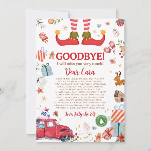 Weihnachts-Elf Goodbye Letter Card Einladung (Vorderseite)