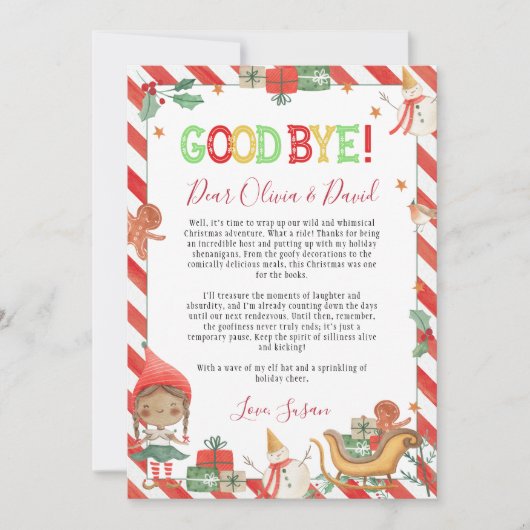 Weihnachts-Elf Goodbye Letter Card Einladung (Vorderseite)