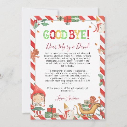Weihnachts-Elf Goodbye Letter Card Einladung (Vorderseite)