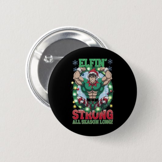 Weihnachts-Elf Gym Workout Elfin's Strong All Seas Button (Vorne & Hinten)