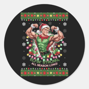 Weihnachts-Elf Gym Workout Elfin's Strong All Seas Runder Aufkleber