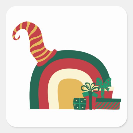 Weihnachts-Elf-Hat Rainbow Quadratischer Aufkleber (Vorderseite)