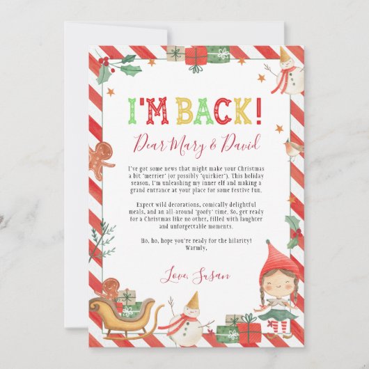 Weihnachts-Elf Ich bin zurück Letter Card Einladung (Vorderseite)
