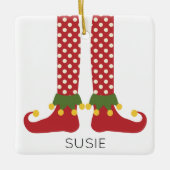 Weihnachts-Elf-Kinder heißen Feiertage-Spaß Keramikornament (Vorderseite)