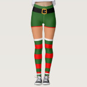 Weihnachts-Elf-Kostüm Roter Grüner Streifen Leggin Leggings (Vorderseite)
