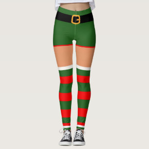Weihnachts-Elf-Kostüm Roter Grüner Streifen Leggin Leggings