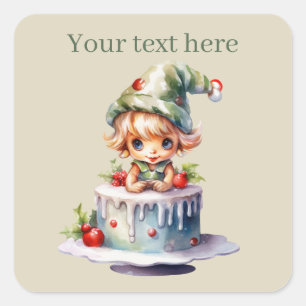 Weihnachts-Elf-Kuchen fügen Text Quadratischer Aufkleber