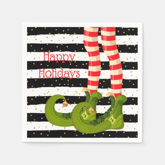 Weihnachts-Elf-Legen Schwarz-Weiß Streifen Serviette (Vorderseite)