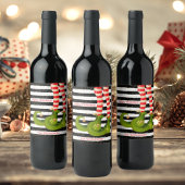 Weihnachts-Elf-Legen Schwarz-Weiß Streifen Weinetikett