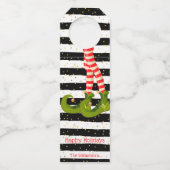 Weihnachts-Elf-Legs auf Streifen Urlaub Flaschenanhänger (Vorderseite)