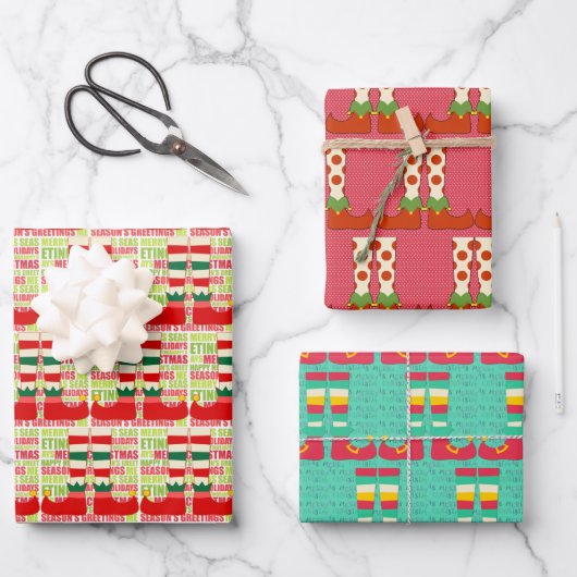 Weihnachts-Elf Niedlicher Spaß Grafik Geschenkpapier Set (Vorderseite)