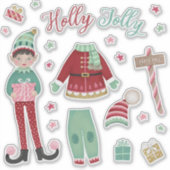 Weihnachts-Elf-Puppenstickerblatt Aufkleber (Vorderseite)