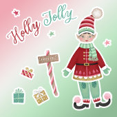 Weihnachts-Elf-Puppenstickerblatt Aufkleber
