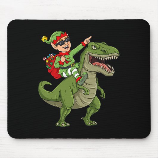 Weihnachts Elf Riding Dinosaur T Rex Boys Kinder S Mousepad (Vorne)