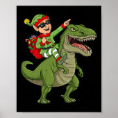 Weihnachts Elf Riding Dinosaur T Rex Boys Kinder S Poster (Vorne)