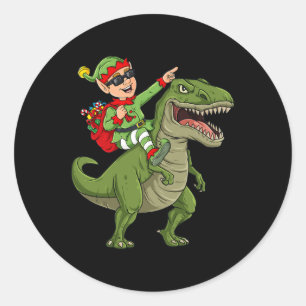 Weihnachts Elf Riding Dinosaur T Rex Boys Kinder S Runder Aufkleber