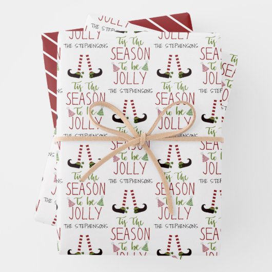 Weihnachts-Elf-Saison wird JOLLY Personalisiert Geschenkpapier Set (Beispiel)