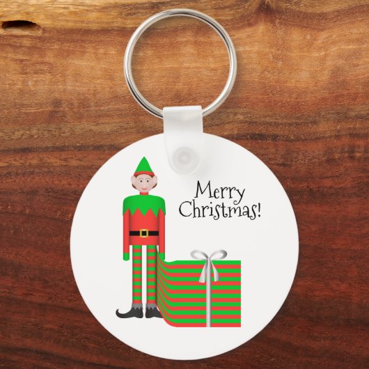 Weihnachts-Elf-Schlüsselanhänger - gestreiftes Ges Schlüsselanhänger (Vorderseite)