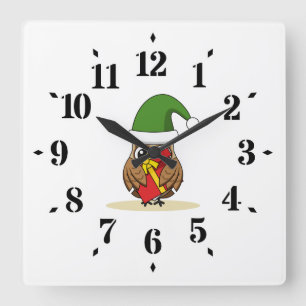 Weihnachts-Elf-Schüssel mit Gegenwart Quadratische Wanduhr