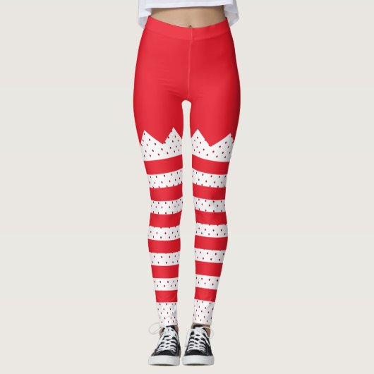 Weihnachts-Elf-Streifen und -Punkte Leggings (Vorderseite)