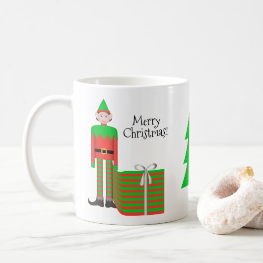 Weihnachts-Elf-Tasse - gestreiftes Geschenkpaket Kaffeetasse (Mit Donut)