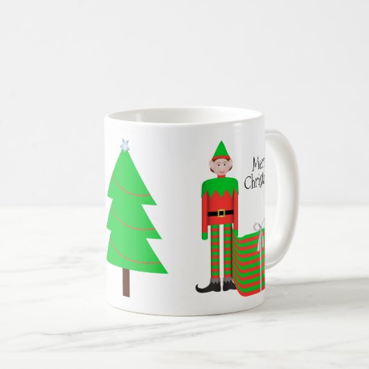 Weihnachts-Elf-Tasse - gestreiftes Geschenkpaket Kaffeetasse (VorderseiteRechts)