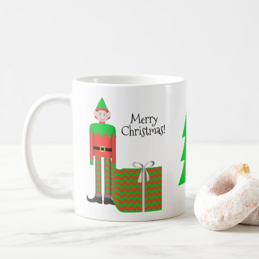 Weihnachts-Elf-Tasse - Zickzack Geschenkpaket Kaffeetasse (Mit Donut)
