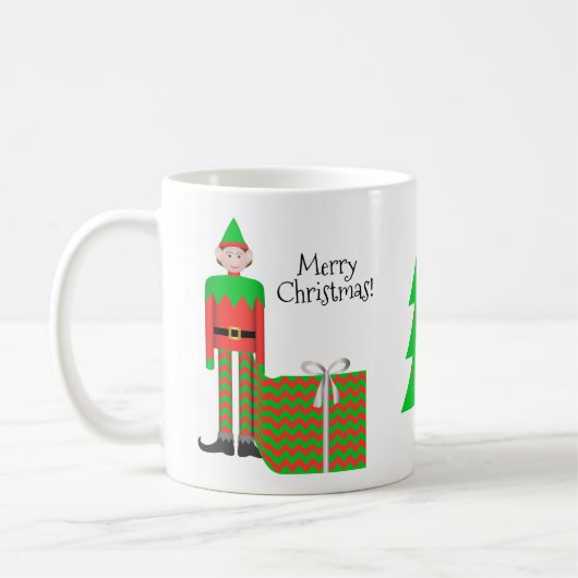 Weihnachts-Elf-Tasse - Zickzack Geschenkpaket Kaffeetasse (Links)