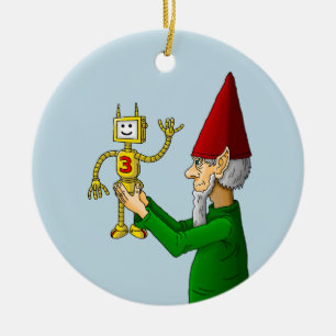 Weihnachts-Elf und Robot Keramik Ornament