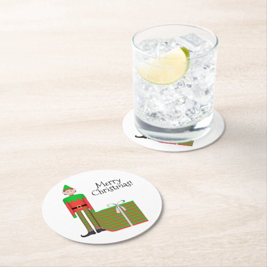 Weihnachts-Elf-Untersetzer - gestreiftes Geschenkp Runder Pappuntersetzer (Vor Ort)