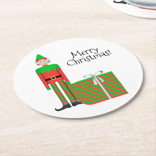Weihnachts-Elf-Untersetzer - gestreiftes Geschenkp Runder Pappuntersetzer (Angewinkelt)