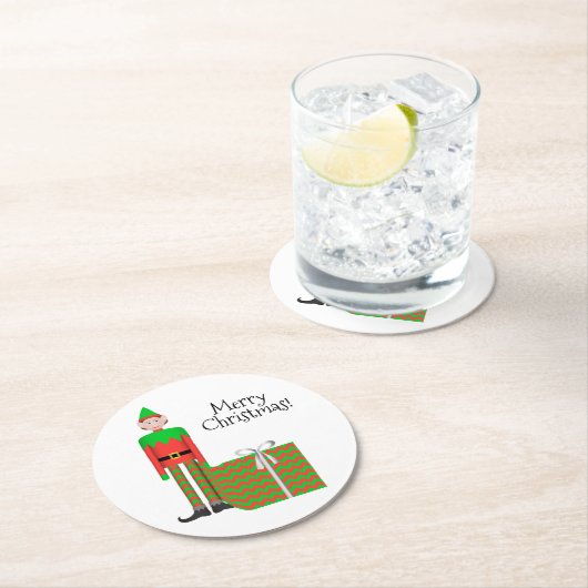 Weihnachts-Elf-Untersetzer - Zickzack Geschenkpake Runder Pappuntersetzer (Vor Ort)